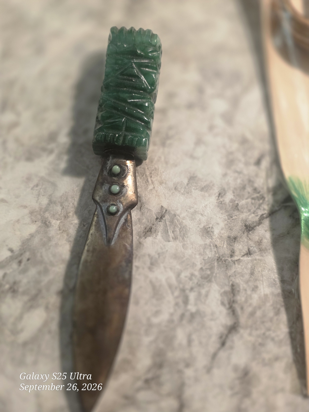 Green Vintage-letter Opener 40 Plus Yrs Old Not Sure The Orgin But Left In Inher